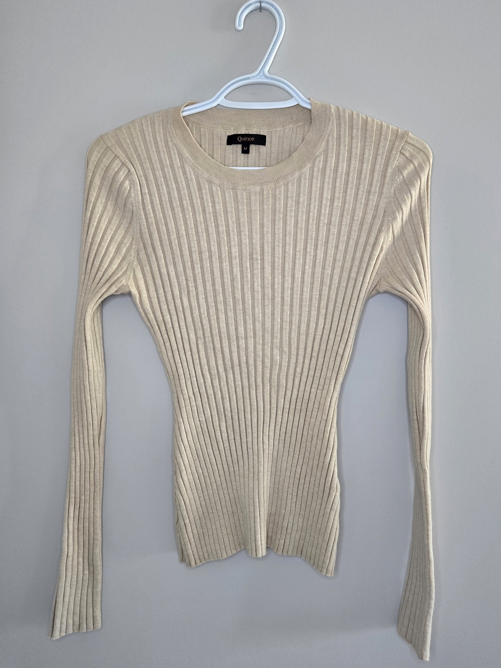 Quince Cream Ribbed Long Sleeve Knit Top - New